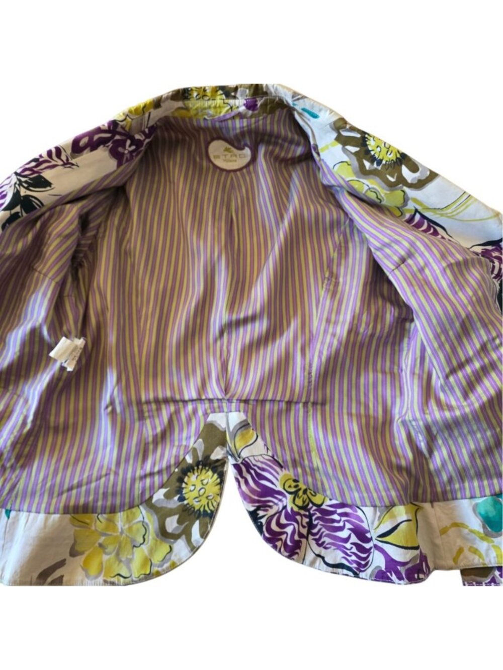 ETRO Milano Italy Floral Cotton Blazer Jacket Belted Purple Yellow IT 46 US 10 L - Picture 12 of 16